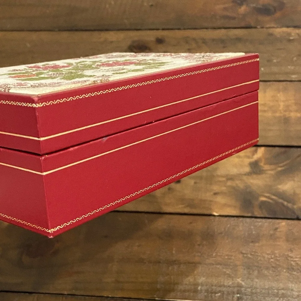 Vintage Rolex Watch Box Red Floral Tapestry Embroidery Gold Trim case